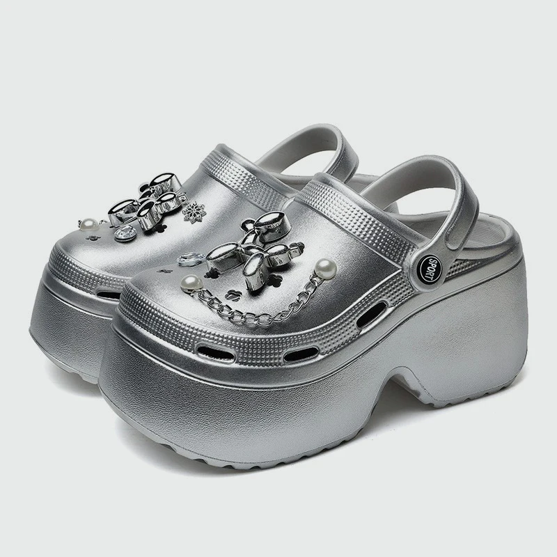 Farming For Agriculture - New Women's Silver Platform Clogs Summer