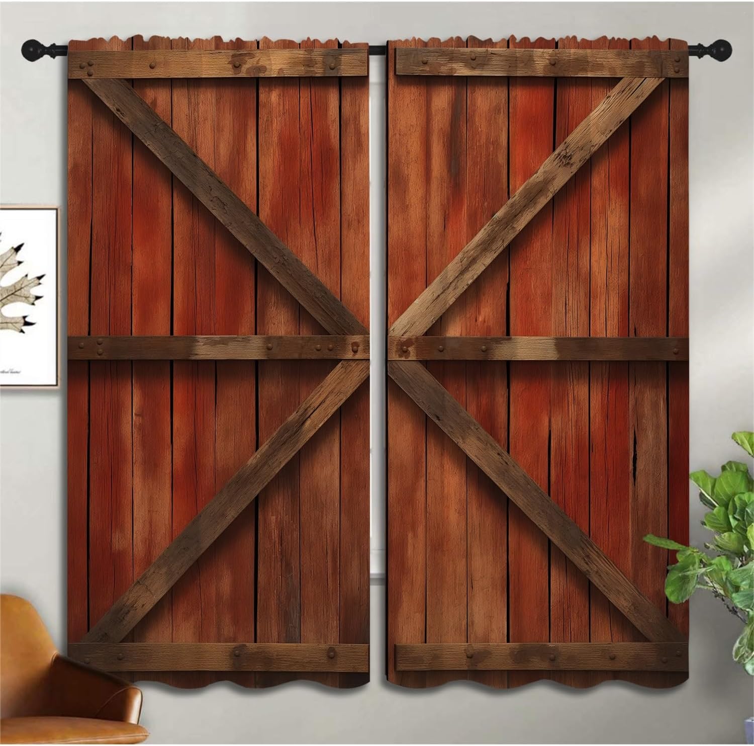 Barn Wood Door Blackout Curtai - Farming Japan ulasan dan harga