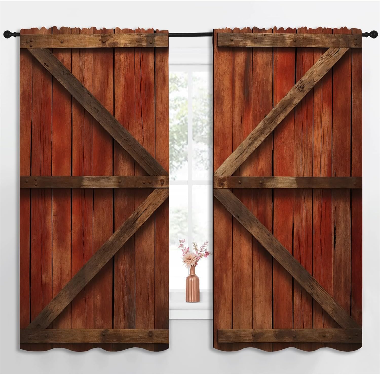 Barn Wood Door Blackout Curtai - Farming Japan ulasan dan harga